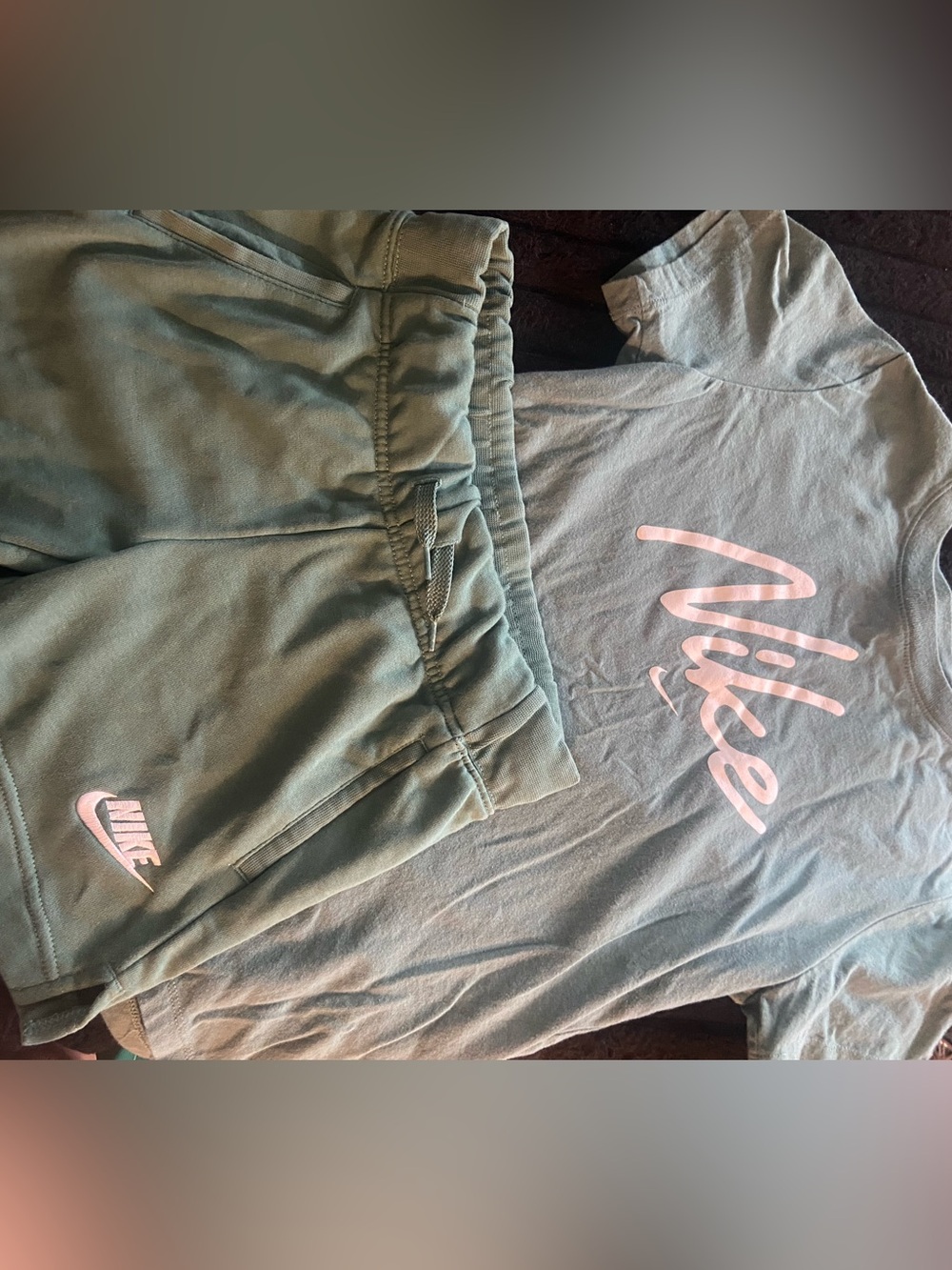 Nike Kids Green Shorts with Pink Logo